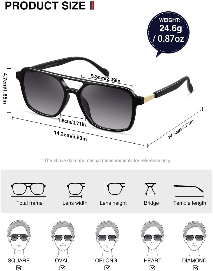 Thumbnail 3 de kimorn Retro Sonnenbrille für Damen & Herren – rechteckiger Vintage-Rahmen mit UV400-Schutz (K1649)