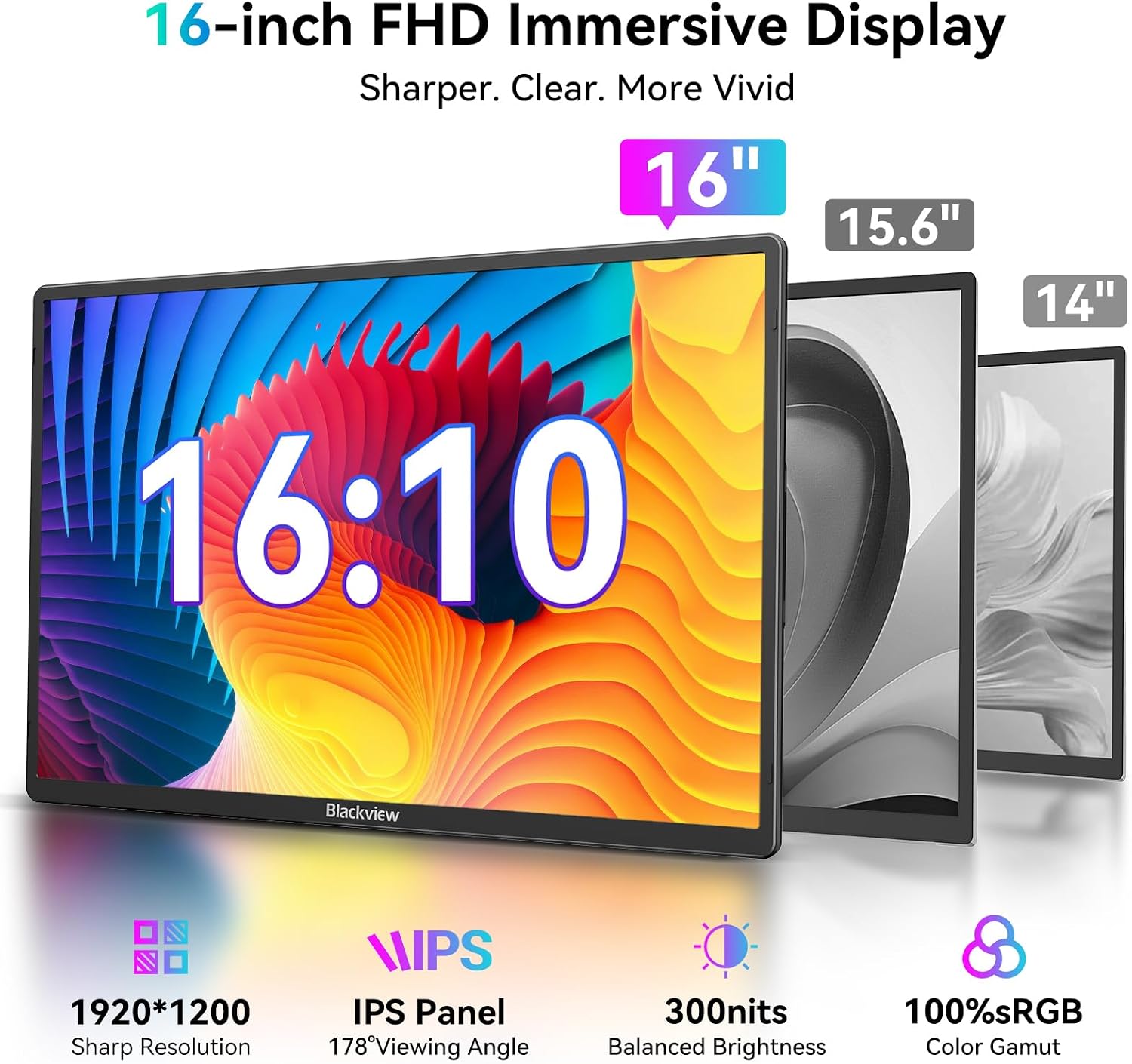 Detalle de Blackview 16-inch portable monitor (1080P+120P) with magnetic rotating stand