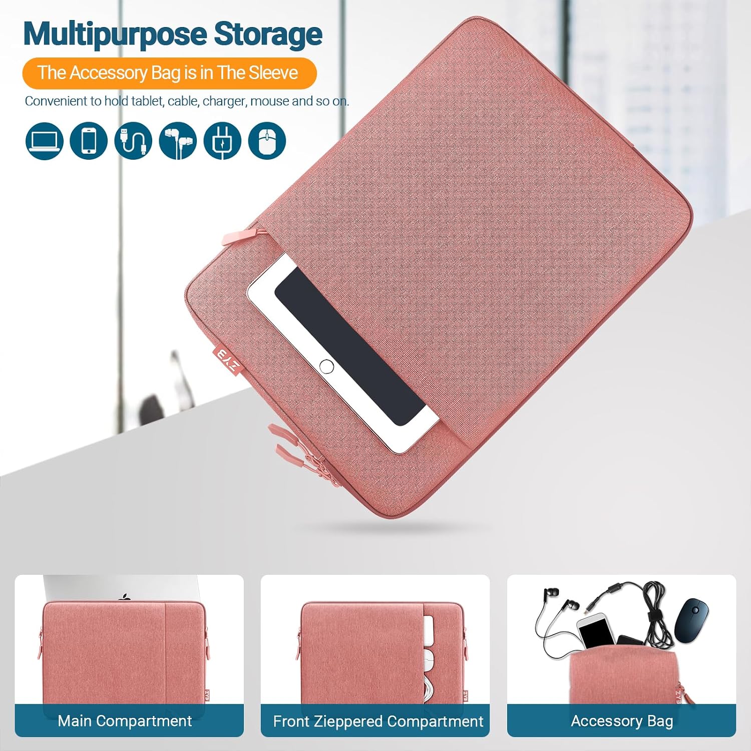 Detalle de ZYB 16 Inch Laptop Sleeve Case (Pink) – Shockproof, Waterproof protection for 16 inch laptops