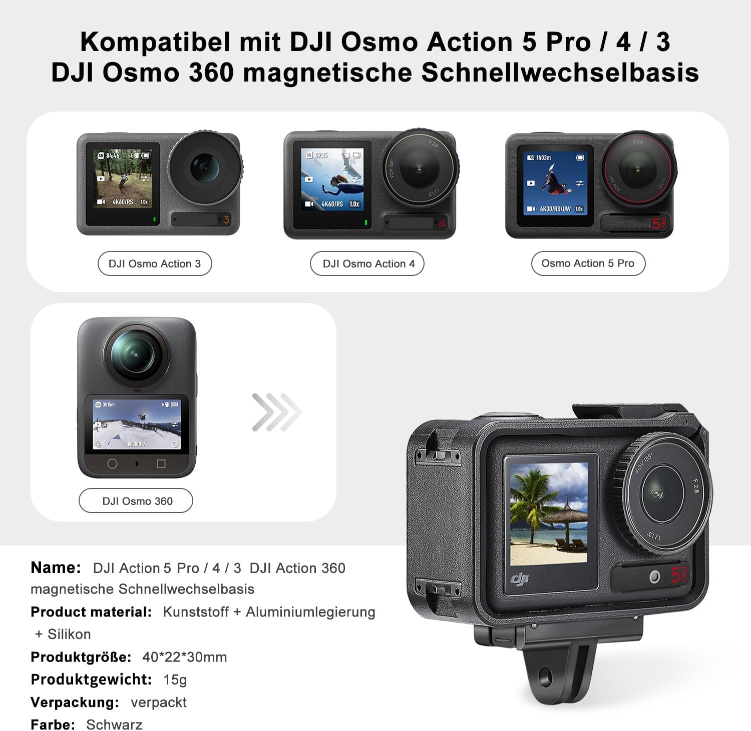 Thumbnail 1 de FiTSTILL Magnetischer Schnellwechseladapter Basis 2er-Pack – kompatibel mit DJI Osmo Action 5 Pro/4/3 und Osmo 360