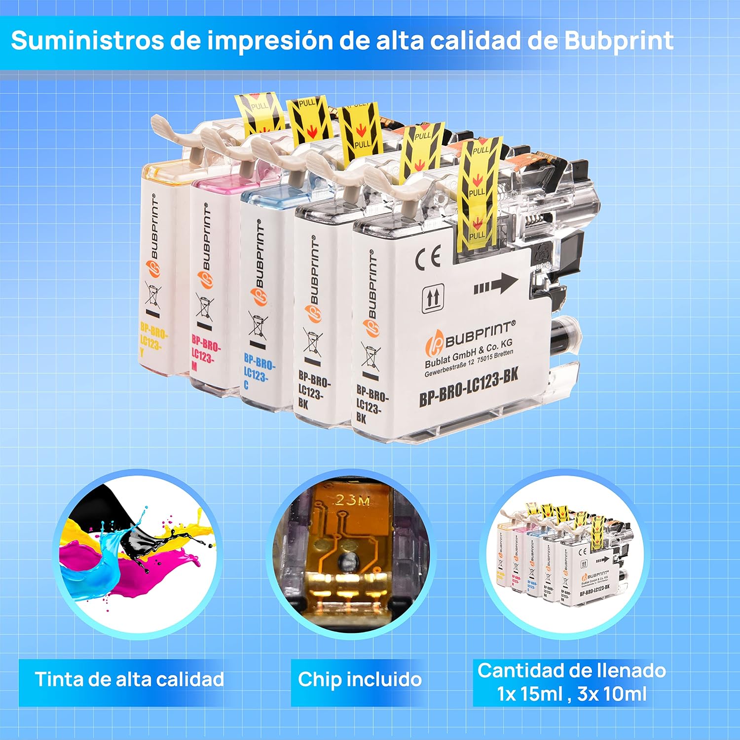 Detalle de Bubprint Cartucce XL PREMIUM di ricambio per Brother LC-123 LC-125 XL LC-127 – Set da 4 con chip