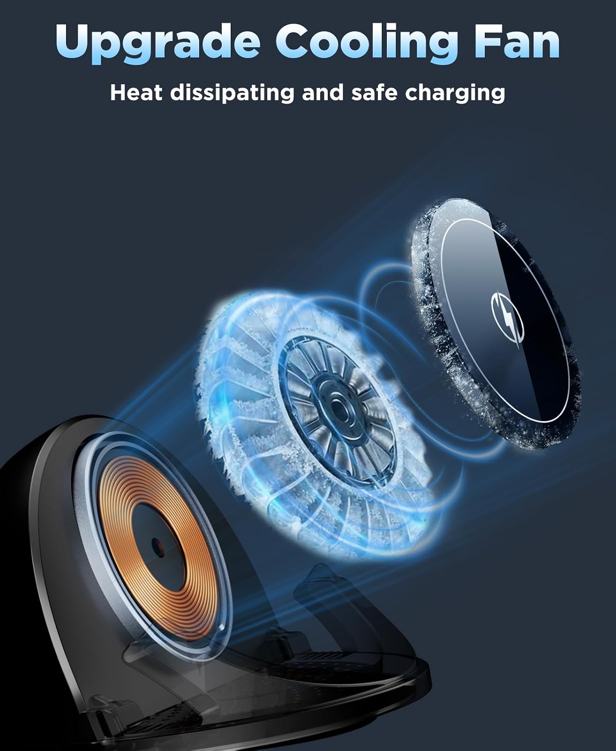 Detalle de Beeasy Wireless Car Charger Dashboard 15W (with Cooling Fan) Qi phone holder
