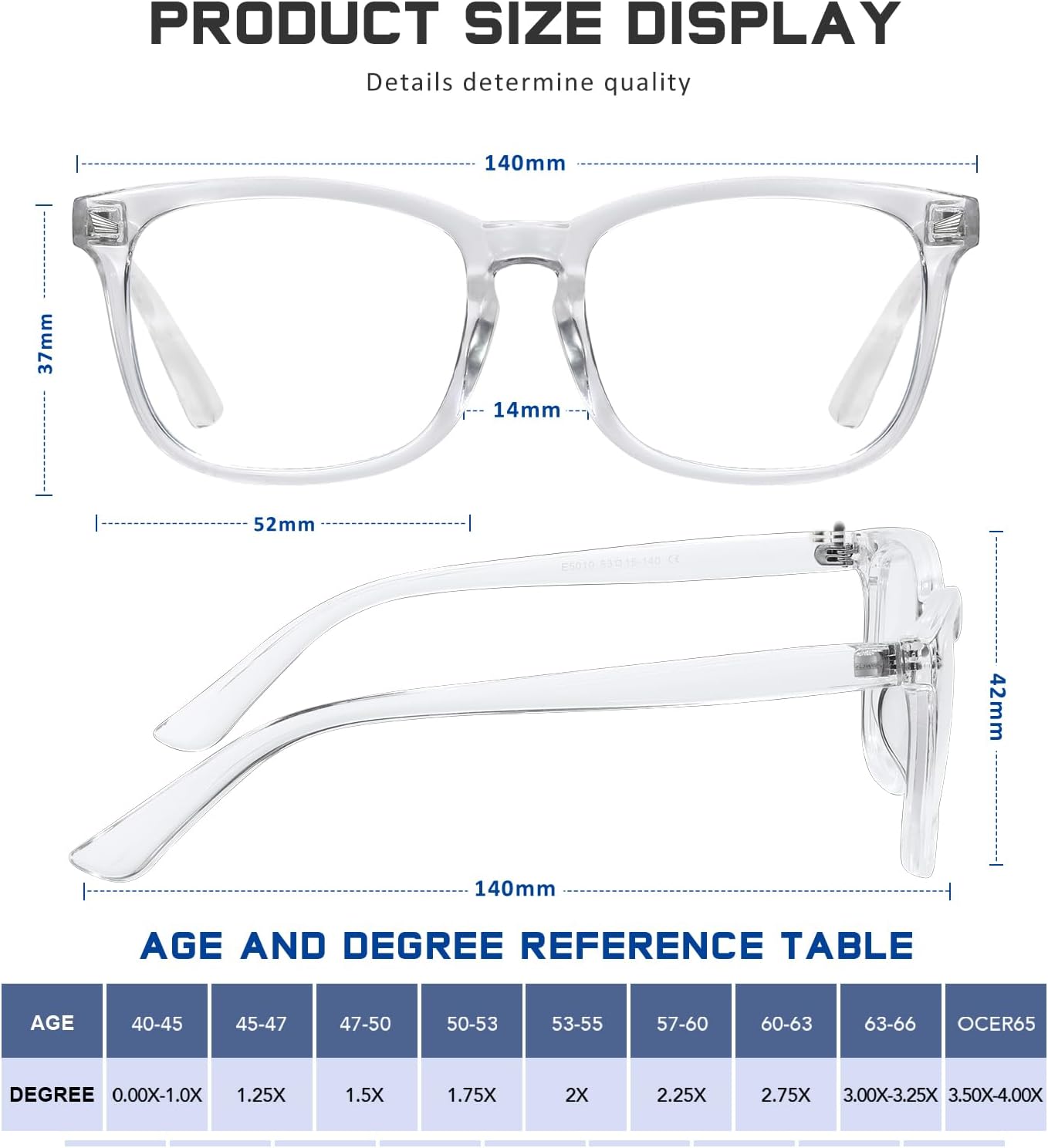Detalle de Jectieey Reading Glasses with Polycarbonate Lenses