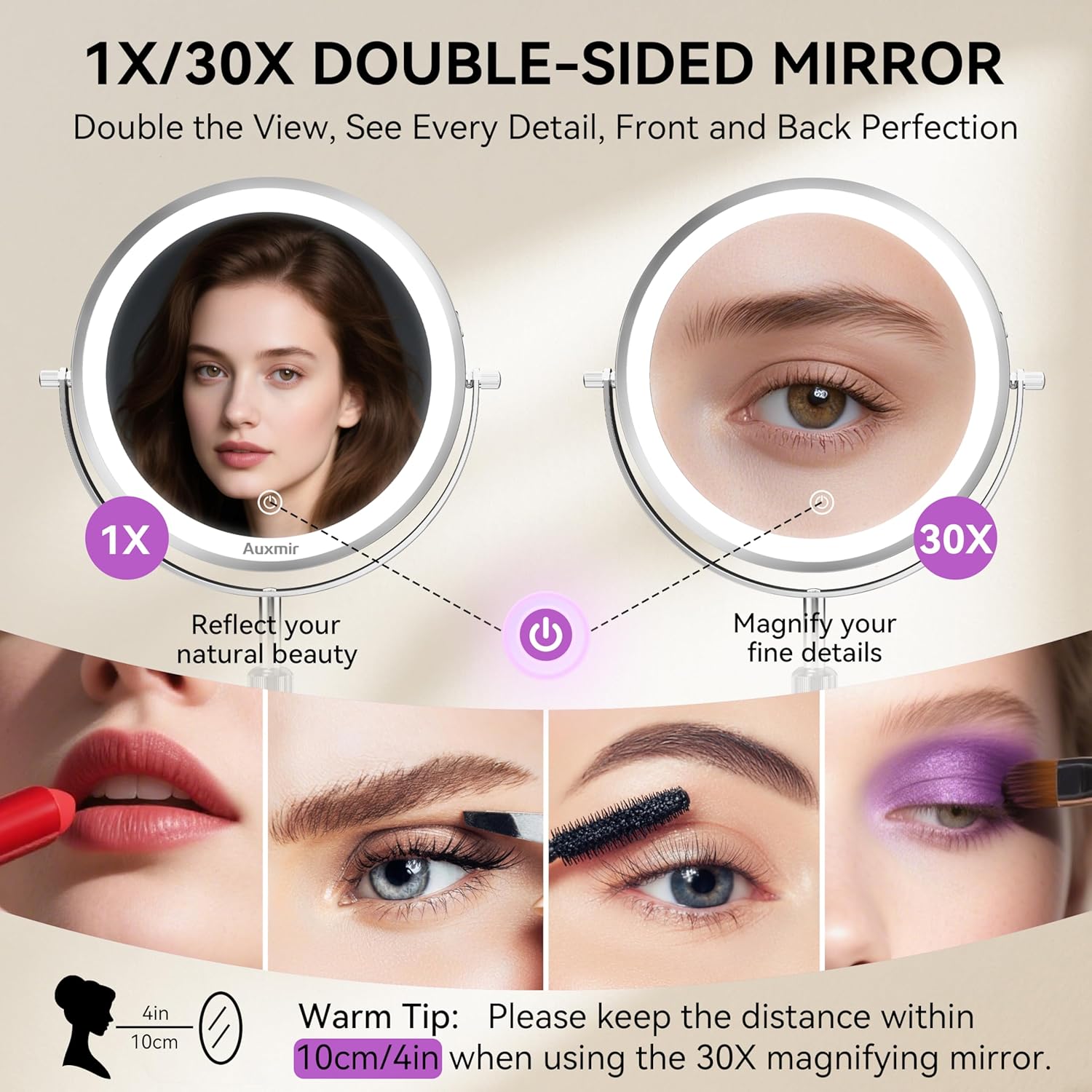 Thumbnail 1 de Auxmir 9-In Lighted Makeup Mirror 30X