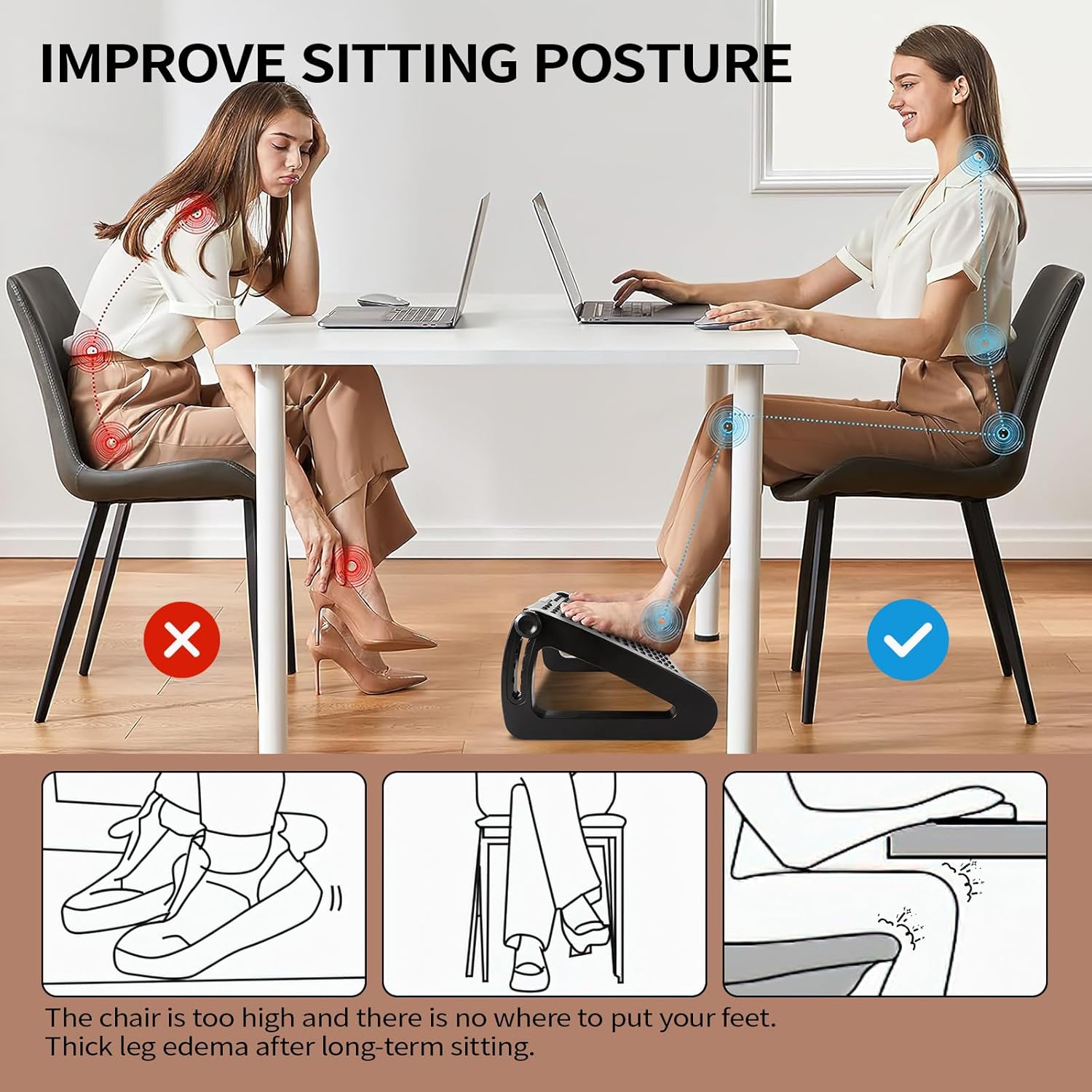 Detalle de AMUSPK Office Foot Rest – Adjustable Height Ergonomic Foot Stool with Massage Surface