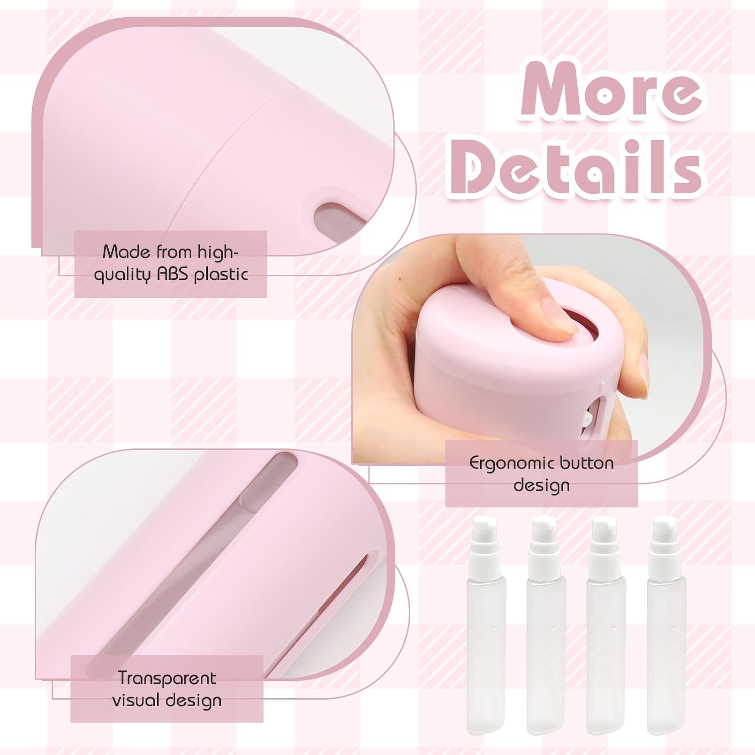 Thumbnail 2 de VEGCOO 4 in 1 Travel Bottle Dispenser (Pink) – 30ml Rotating, Leakproof & Refillable Set