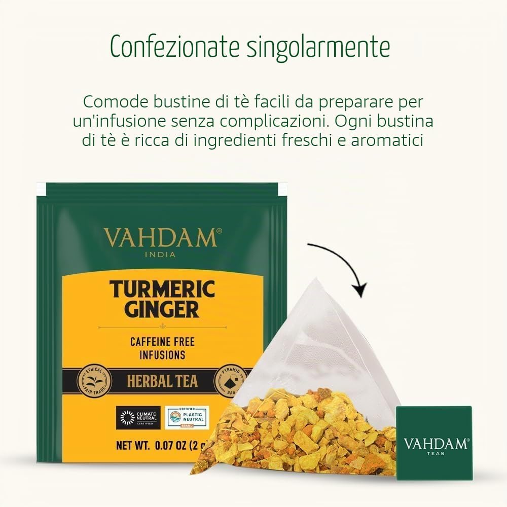 Thumbnail 4 de VAHDAM Tisana alla Curcuma (30 Bustine) Senza Caffeina – Zenzero e Curcuma in Bustine Piramidali