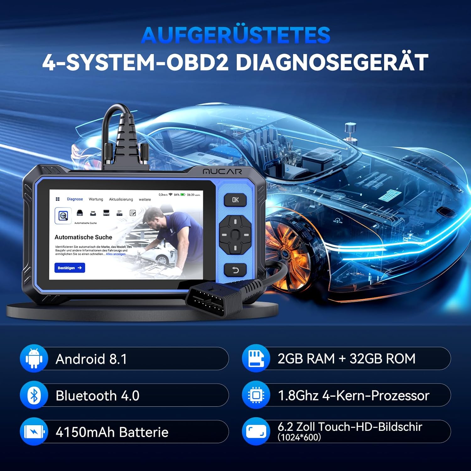 Thumbnail 1 de MUCAR 632 OBD2 Diagnosegerät 15 Resetfunktionen 🔧