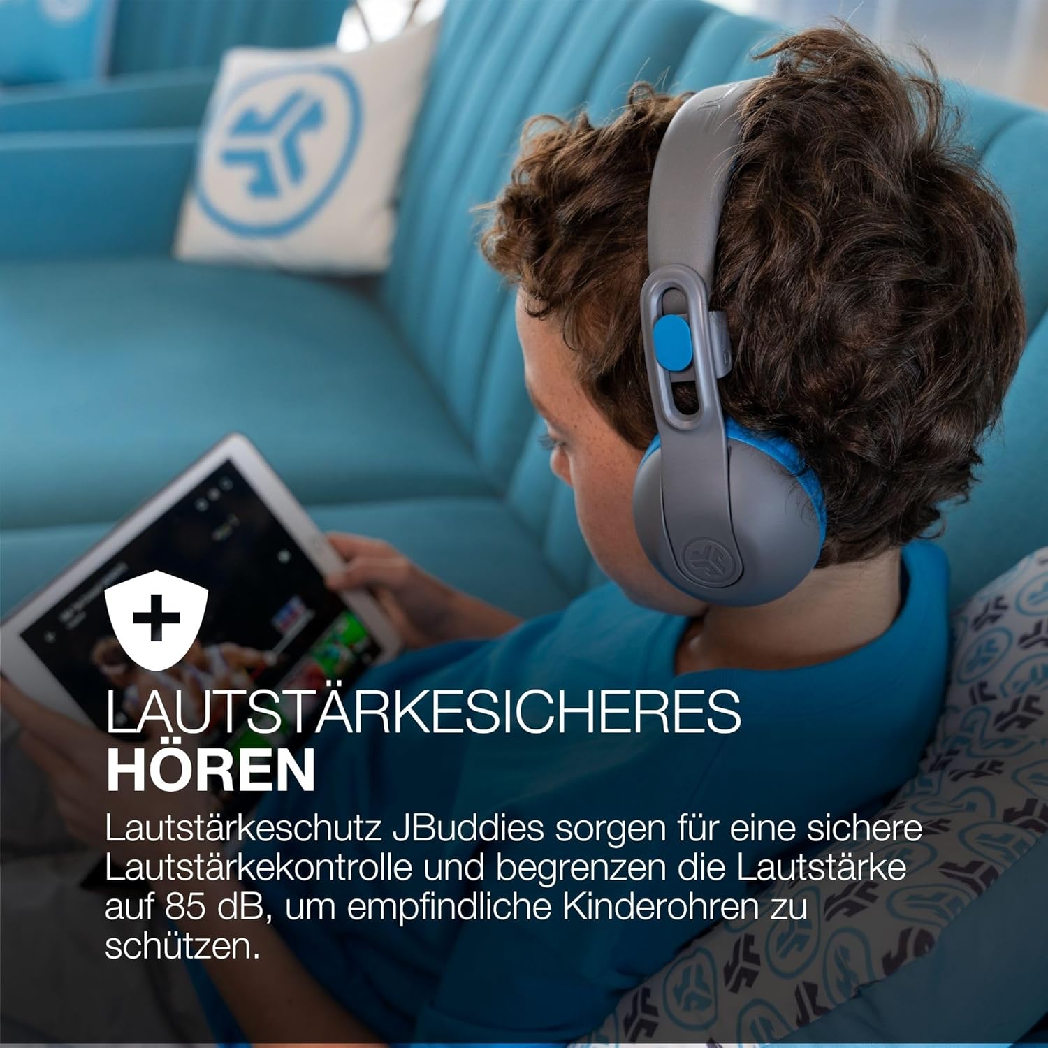 Thumbnail 1 de JLab JBuddies Studio 2: lauterkeitsicherer Kinder-Kopfhörer (kabellos & kabelgebunden) Grau/Blau