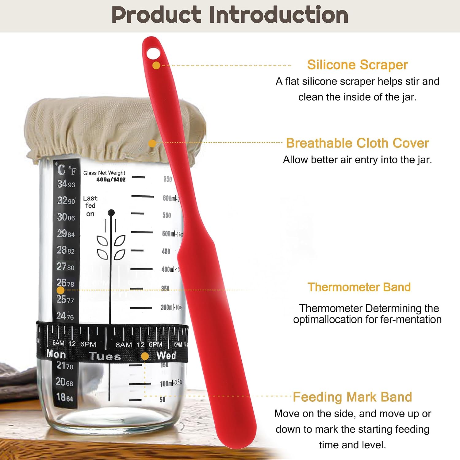 Detalle de H&D HYALINE & DORA 730ml sourdough starter jar ๐