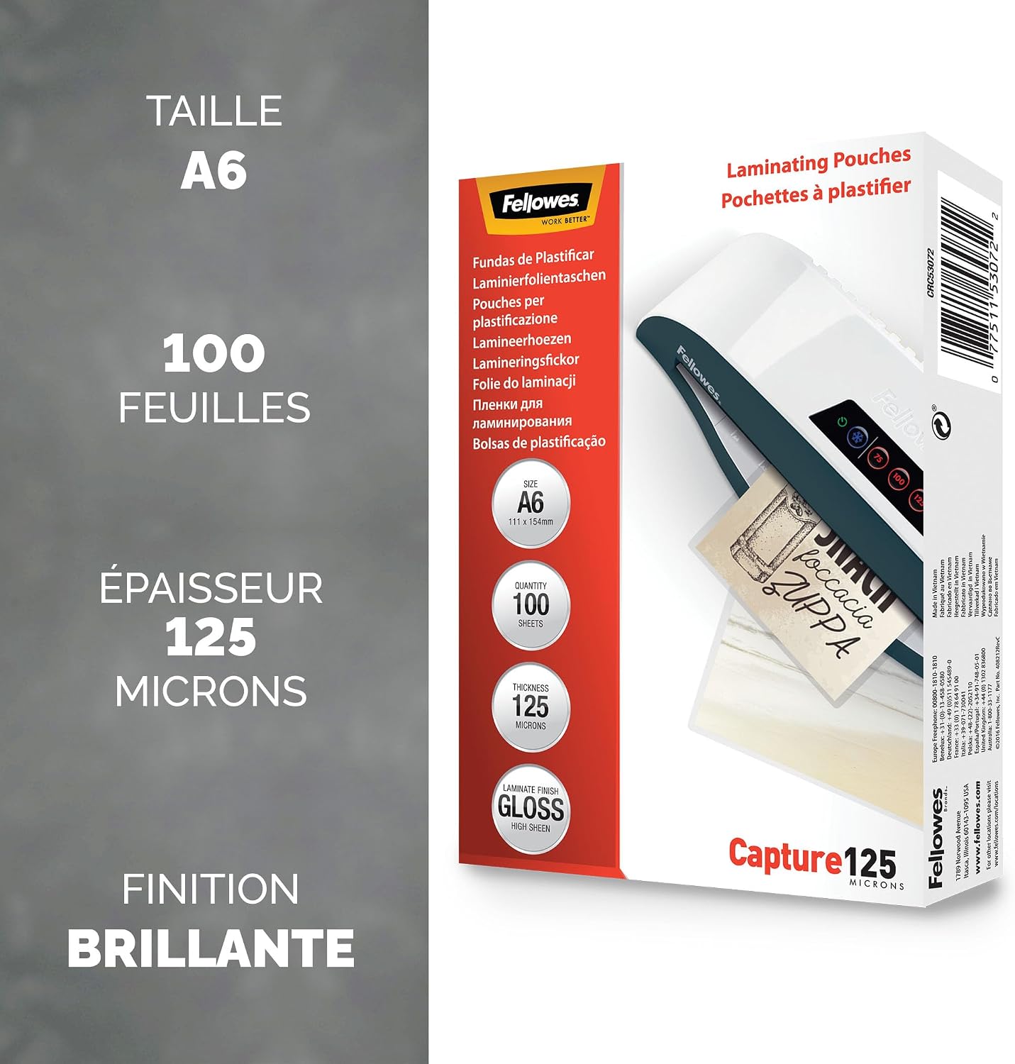 Detalle de Fellowes 100 pochettes plastification A6 – finition brillante, 125 μm (2 x 125 μm)