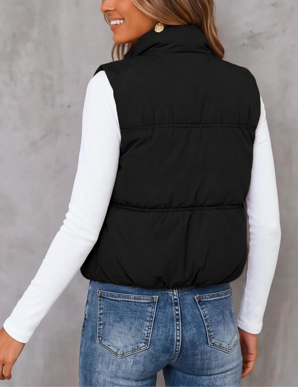 Thumbnail 6 de Athlisan Cropped Puffer Vest for Women, Lightweight with Stand Collar and Pockets