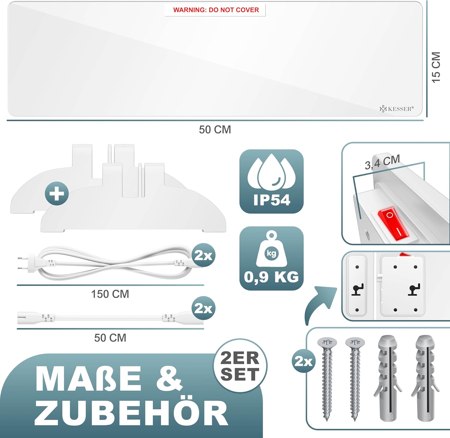 Thumbnail 1 de KESSER® Schimmel Infrarotheizung (Wand & Bad) 50 W – Schimmelfrei ohne Chemie, 2er-Set