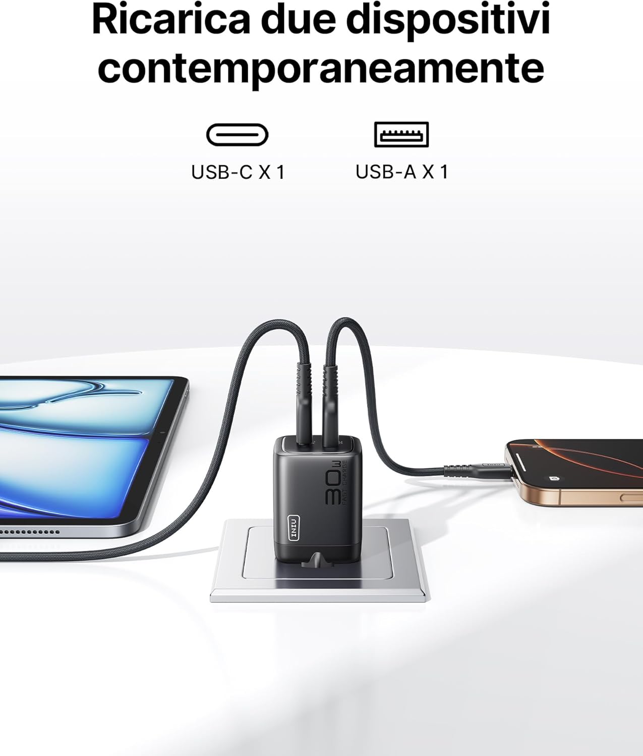 Thumbnail 3 de INIU Caricatore USB‑C 30W doppio porta USB‑C e USB‑A per smartphone e tablet