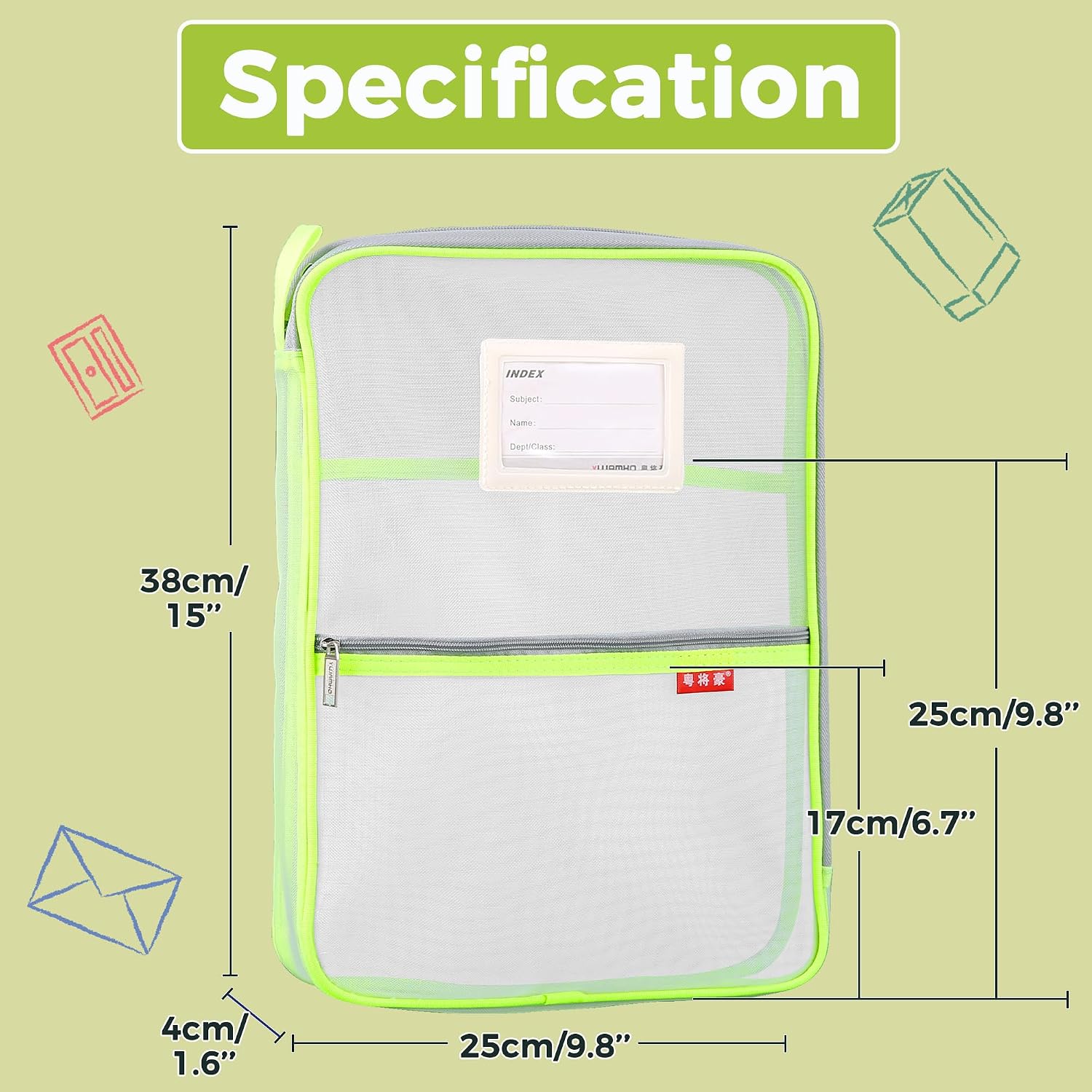 Thumbnail 2 de Mesh Document Bag Nylon File Zip Bag in A4 – Green, with L-shaped Zip and Internal Dividers