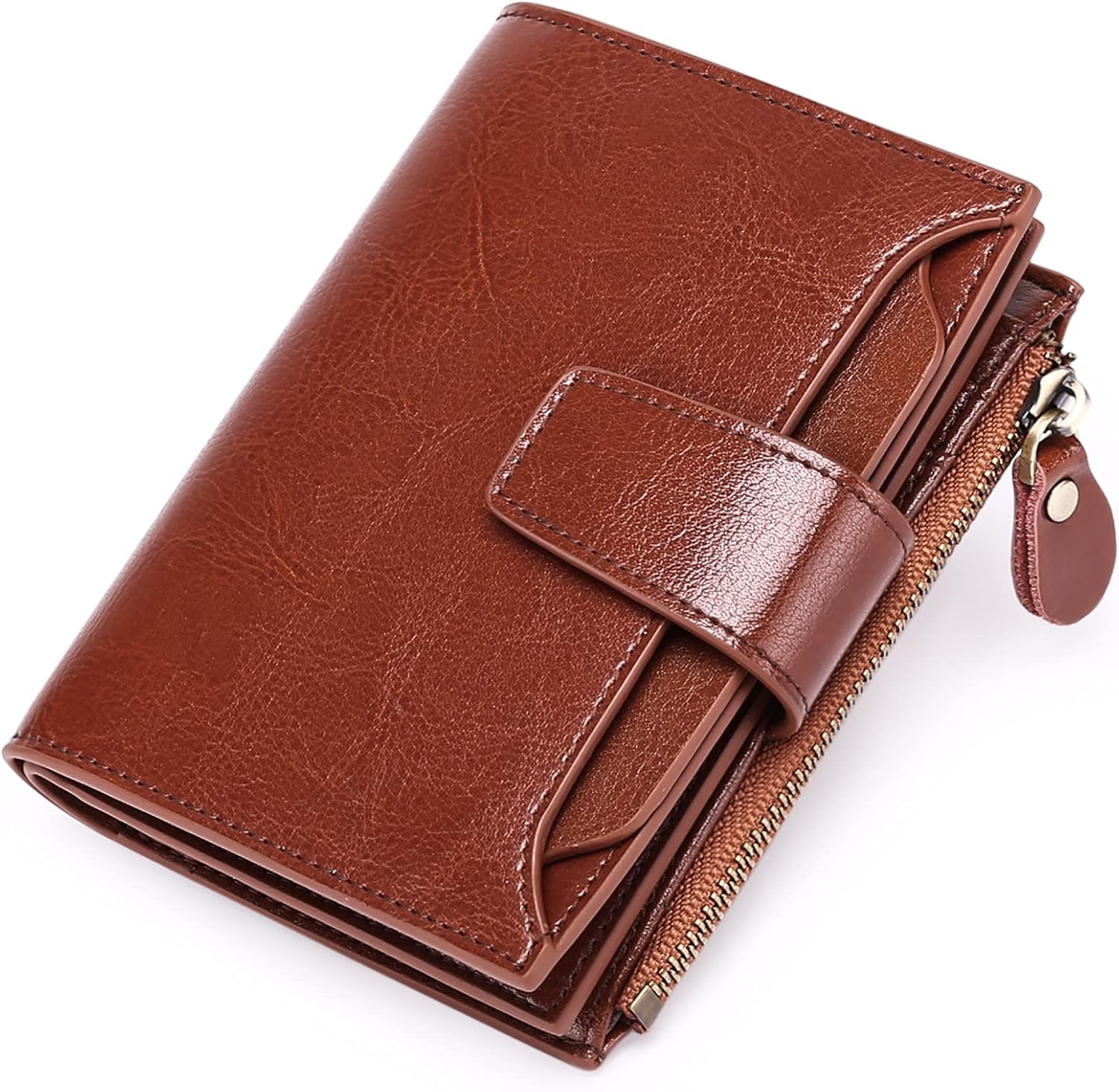 Detalle de SENDEFN Women's RFID Blocking Leather Small Compact Bi-fold Zipper Pocket Wallet
