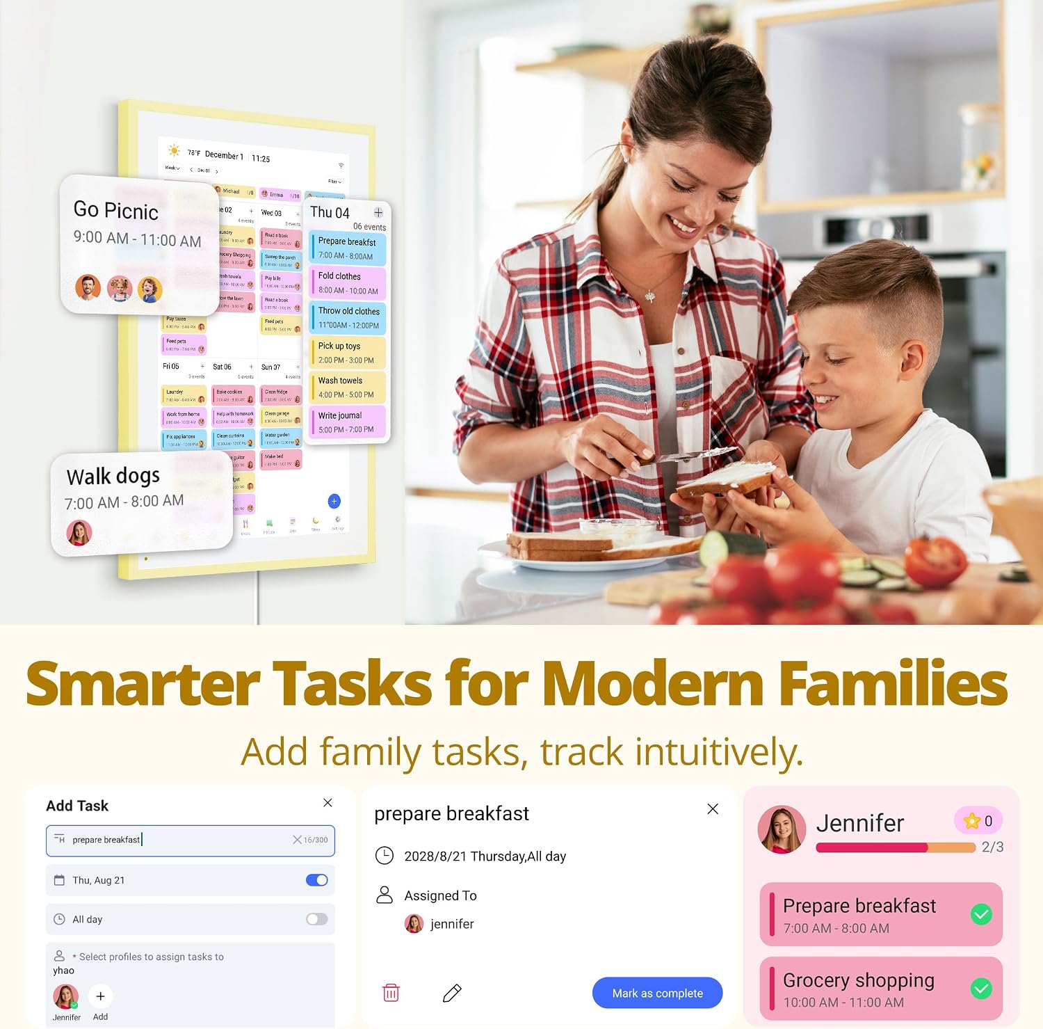 Detalle de Dragon Touch 15.6" Digital Calendar (Honey Glow) – 2026 family wall planner with interactive touchscreen