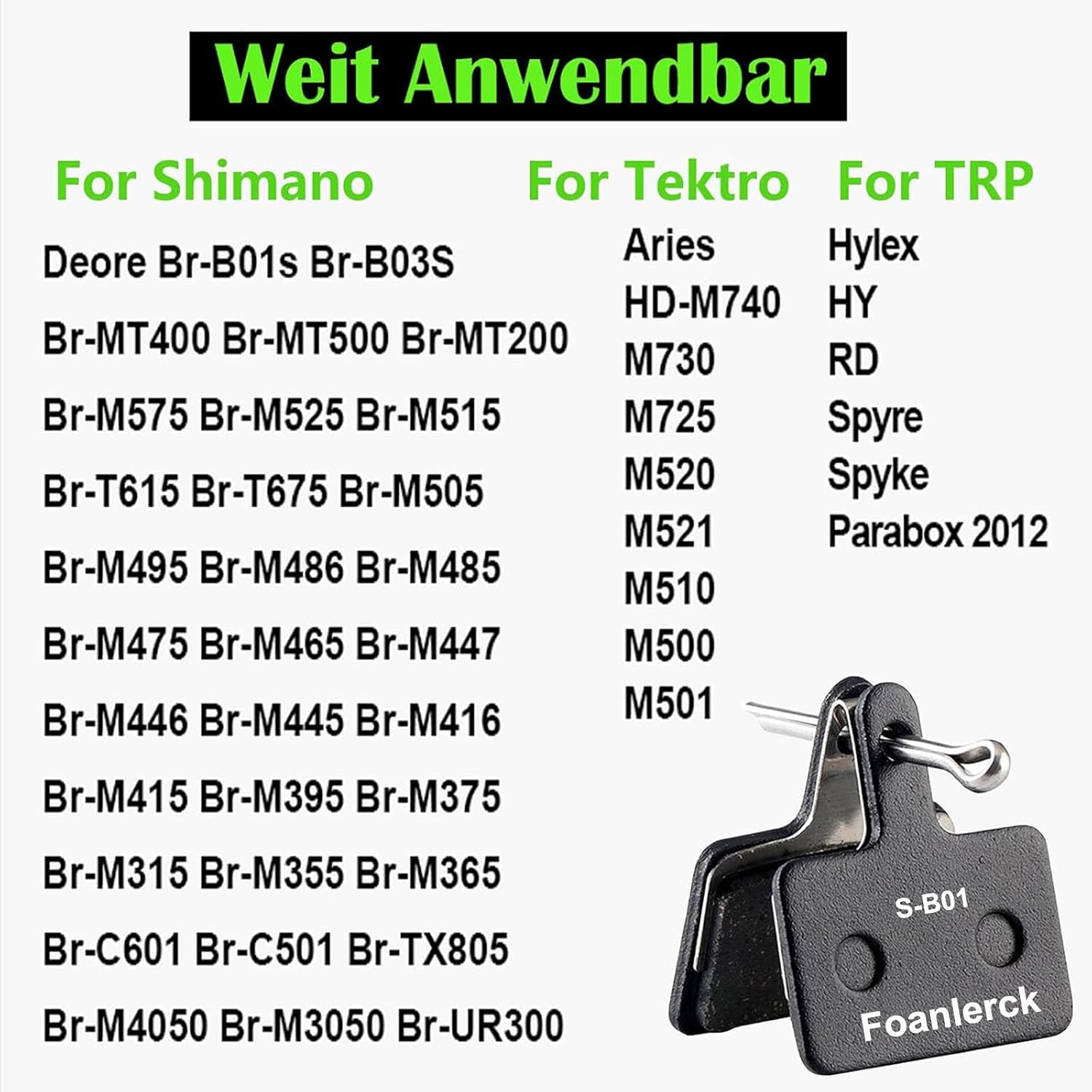 Detalle de Foanlerck 4 Paar Bremsbeläge für Fahrrad – Resin/Semi-Metallic für Shimano B01S/B03S/B05S und diverse Shimano-Modelle