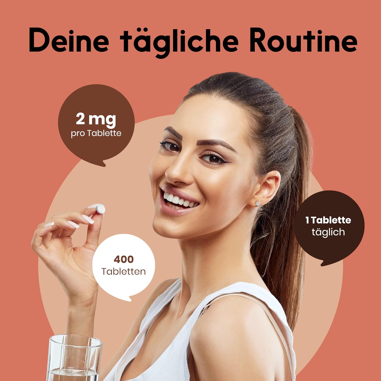 Detalle de Kupfer Tabletten (400 Stück) mit 2 mg Kupfer aus Kupferbisglycinat – vegan, hergestellt in Deutschland