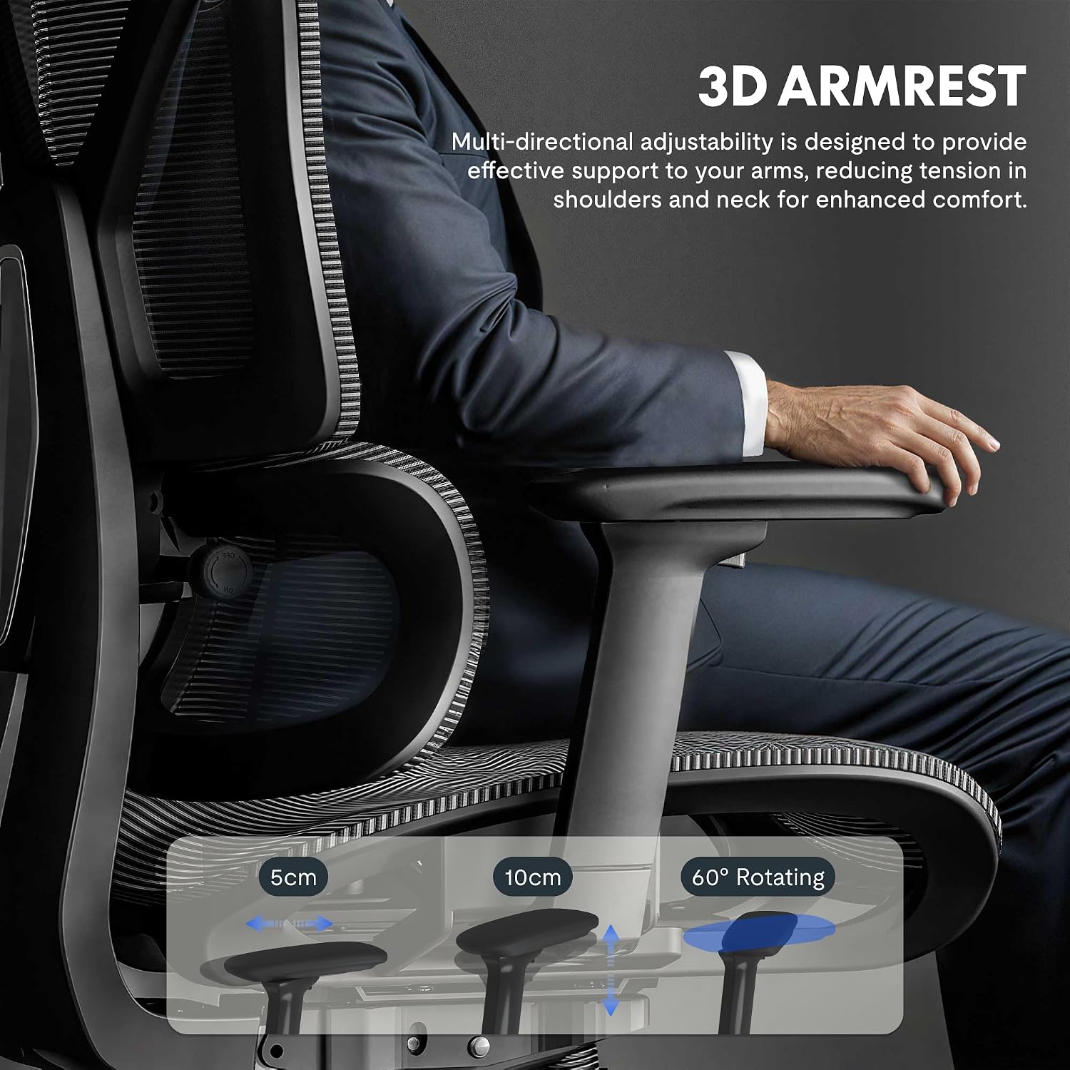 Detalle 2 de FLEXISPOT ErgoX ergonomische bureaustoel met voetsteun, 3D-armleuningen en 5D-rugleuning