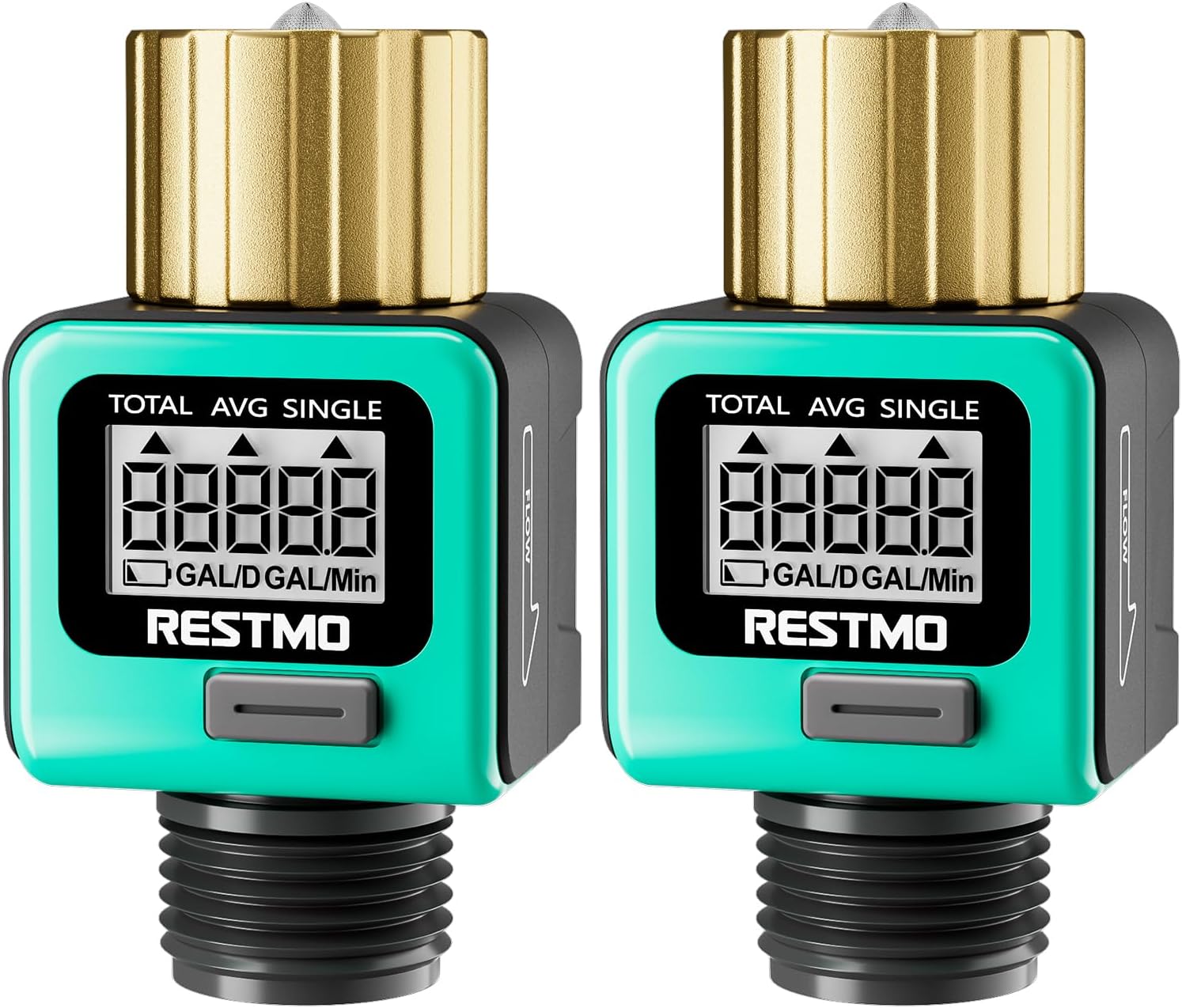 Detalle de RESTMO Heavy-Duty Water Flow Meter, 2-Pack with 4 Modes and Brass Inlets
