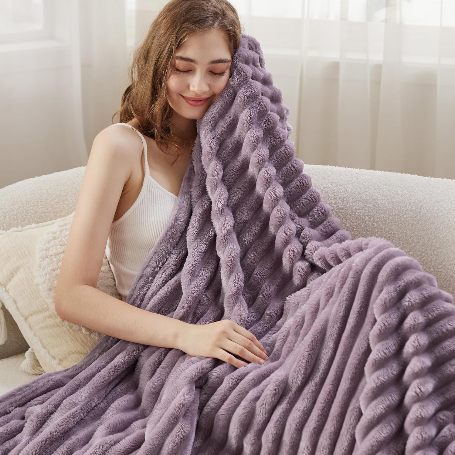 Thumbnail 2 de Bedsure Fleece Throw Blanket for Sofa (Fluffy Cosy Warm), Light Purple, 130x170 cm