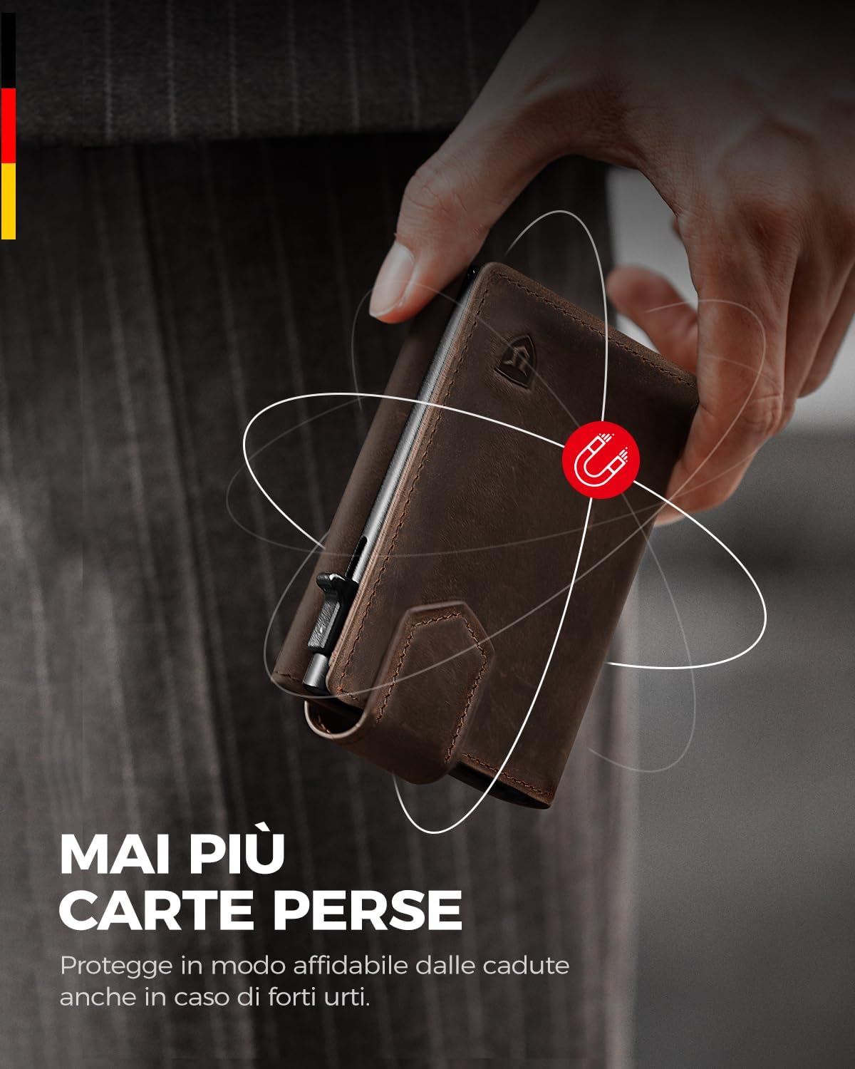 Thumbnail 2 de LORZOR Portafoglio Uomo Slim in vera pelle con RFID, portamonete e chiusura magnetica pop-up (capienza fino a 10 carte)