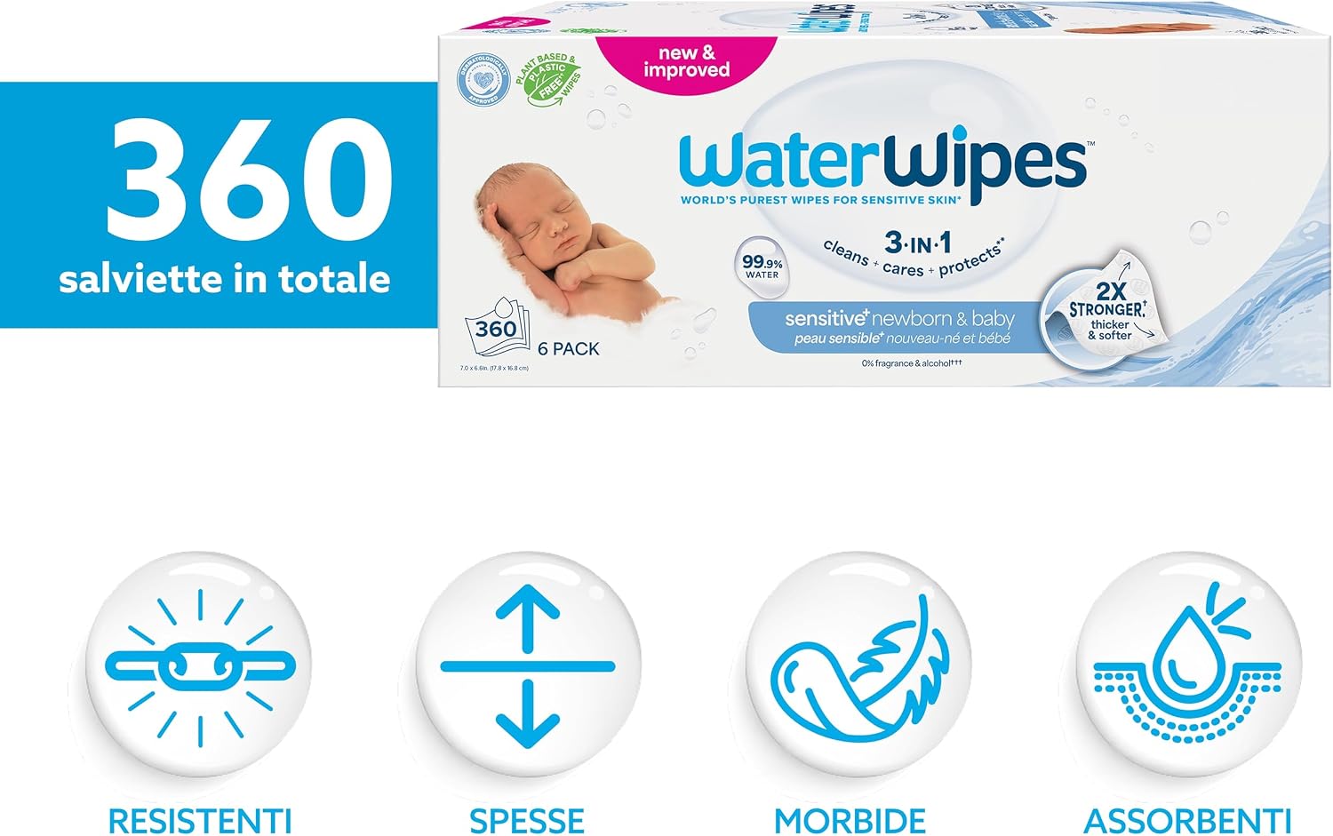 Detalle 2 de WaterWipes Sensitive+ salviettine 360 pezzi 🧻