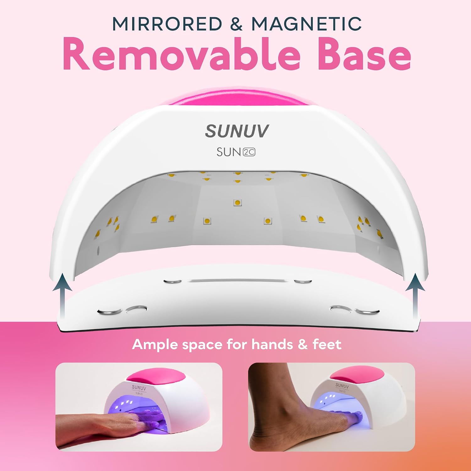 Detalle 1 de SUNUV SUN2C Rose UV LED Nail Lamp, 33 LEDs, 4 Timers, Auto Sensor