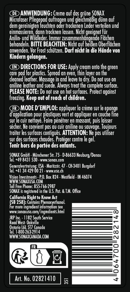 Detalle 2 de SONAX PREMIUM CLASS LederPflegeCreme 250 ml