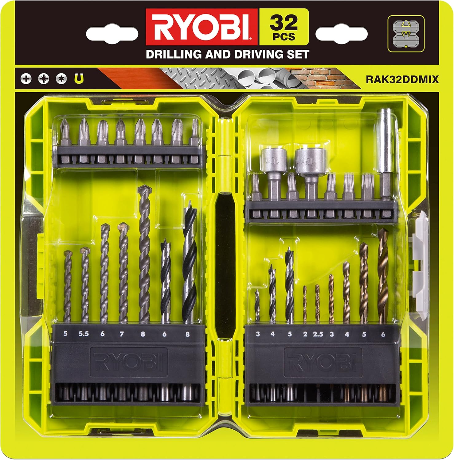 Ryobi Set di 32 punte per trapano e cacciavite – completezza per fai-da-te quotidiano
