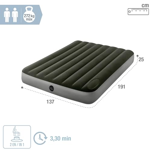 Detalle de INTEX 64762 Colchón hinchable 2 plazas con bomba de pie Fiber-Tech Downy (137 x 191 x 25 cm)