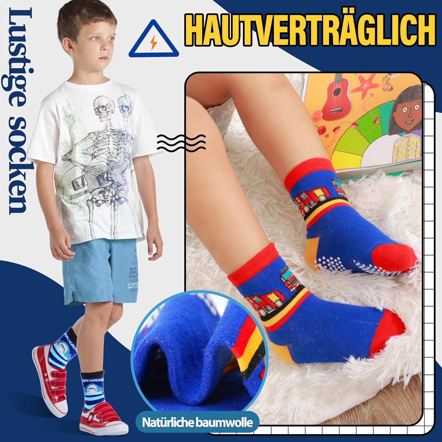 Thumbnail 1 de Welwoos 12 Paar Stoppersocken für Jungen – rutschfeste Baumwoll-Antirutschsocken