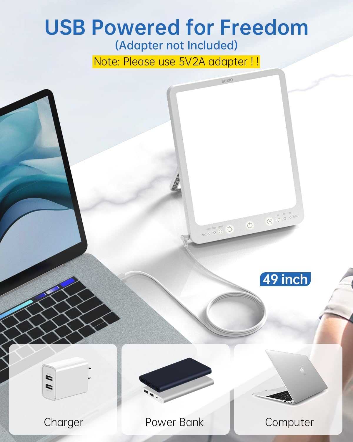 Thumbnail 4 de SUXIO HappyLamp-1 Light Therapy Lamp, 10,000 Lux, 3 Modes & Touch Control