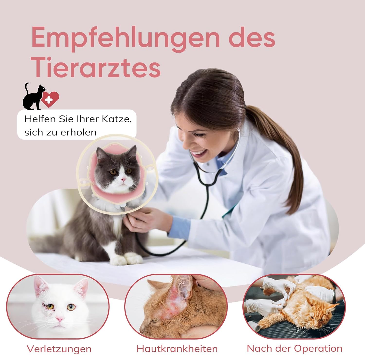 Thumbnail 6 de Supet weiche Halskrause Katze 2-in-1 wasserdicht (rosa, L) – als Alternative zur Halskrause für die Heilphase