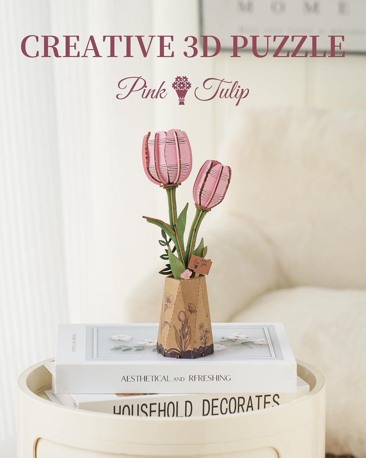 Thumbnail 3 de ROBOTIME Pink Tulip 3D Wooden Puzzle 1.5h