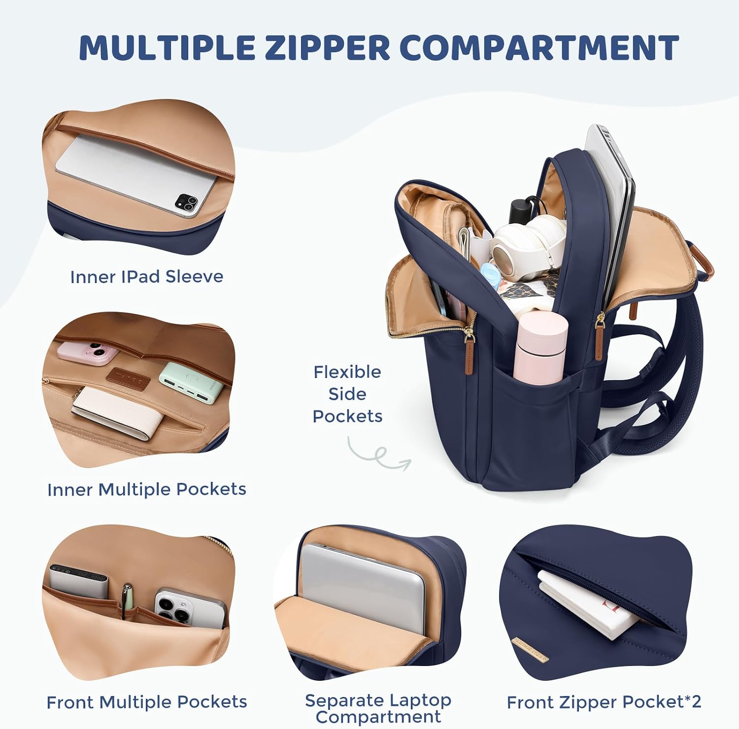 Detalle de GOLF QUALITY 16-Inch Travel Backpack for Women with Laptop Compartment