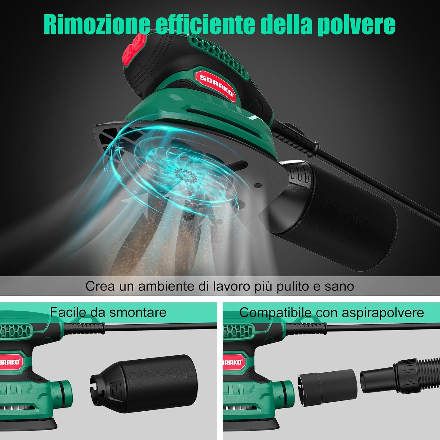 Thumbnail 3 de SORAKO Levigatrice per legno 220W con raccolta polvere e 16 fogli abrasivi