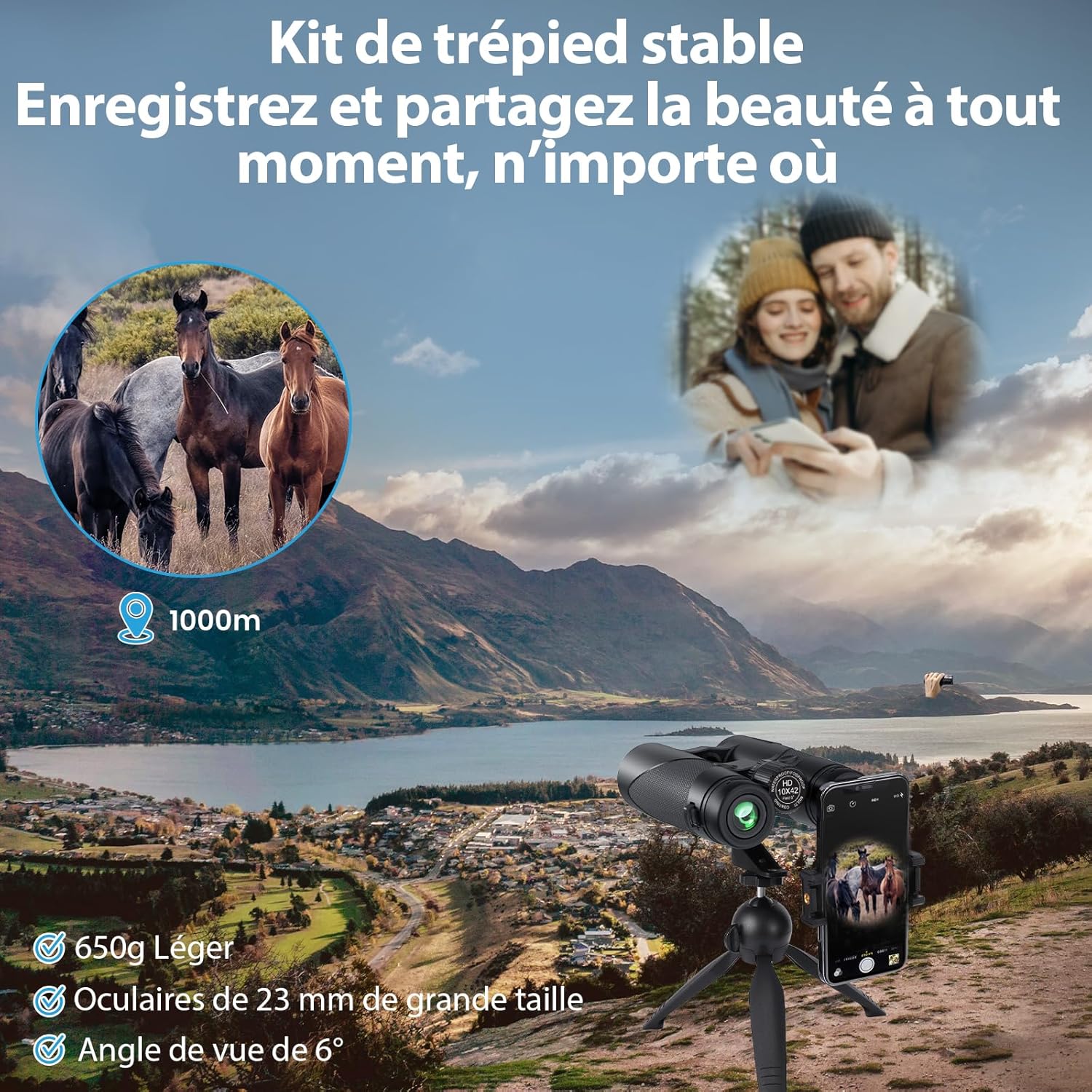 Thumbnail 4 de Jumelles 10x42 étanches Timorn HD avec prisme toit BAK4, adaptateur smartphone et trépied