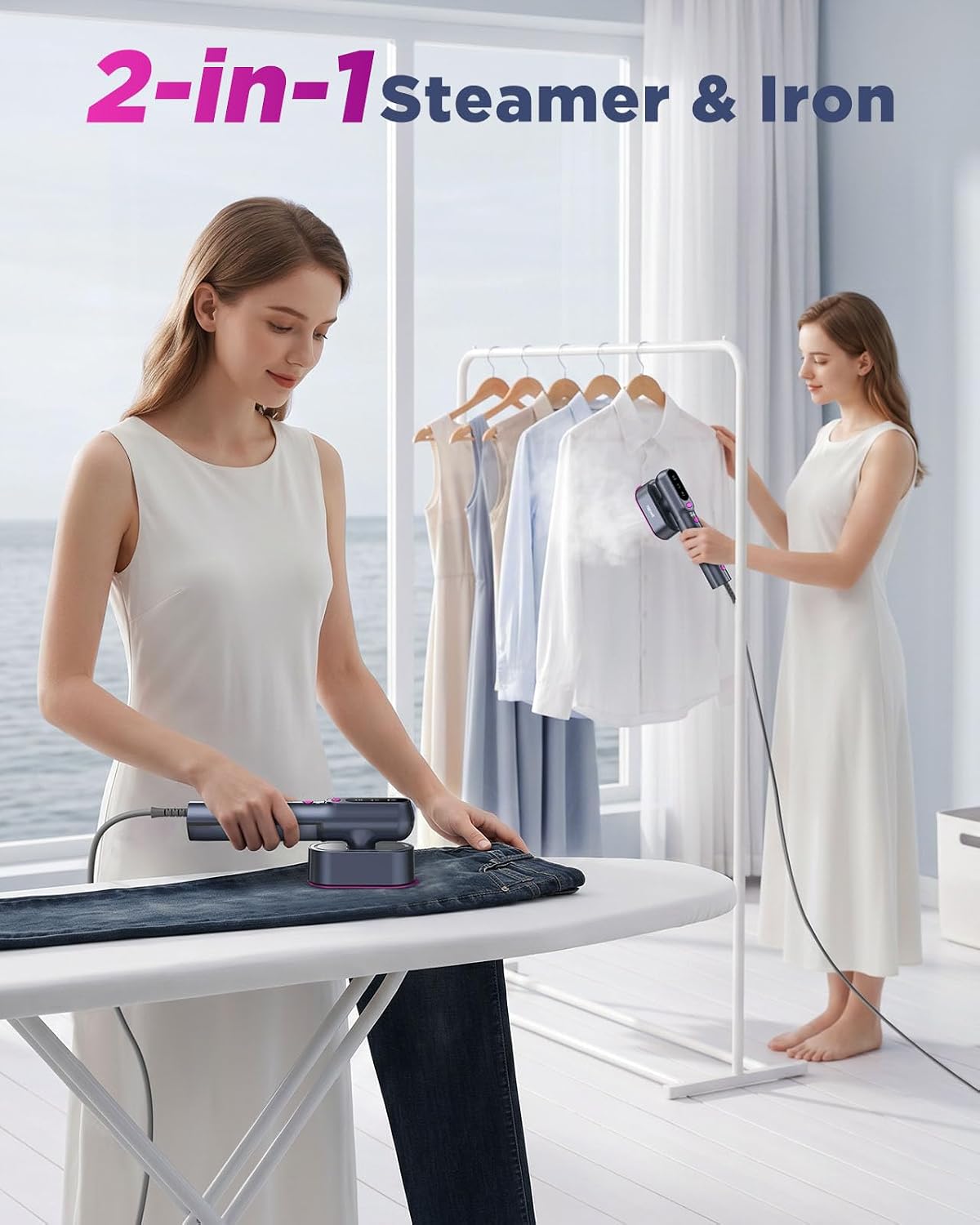 Detalle de Travel Steamer for Clothes: 2-in-1 Garment Steamer & Iron, 1200W, 100-240V, Portable Travel Size