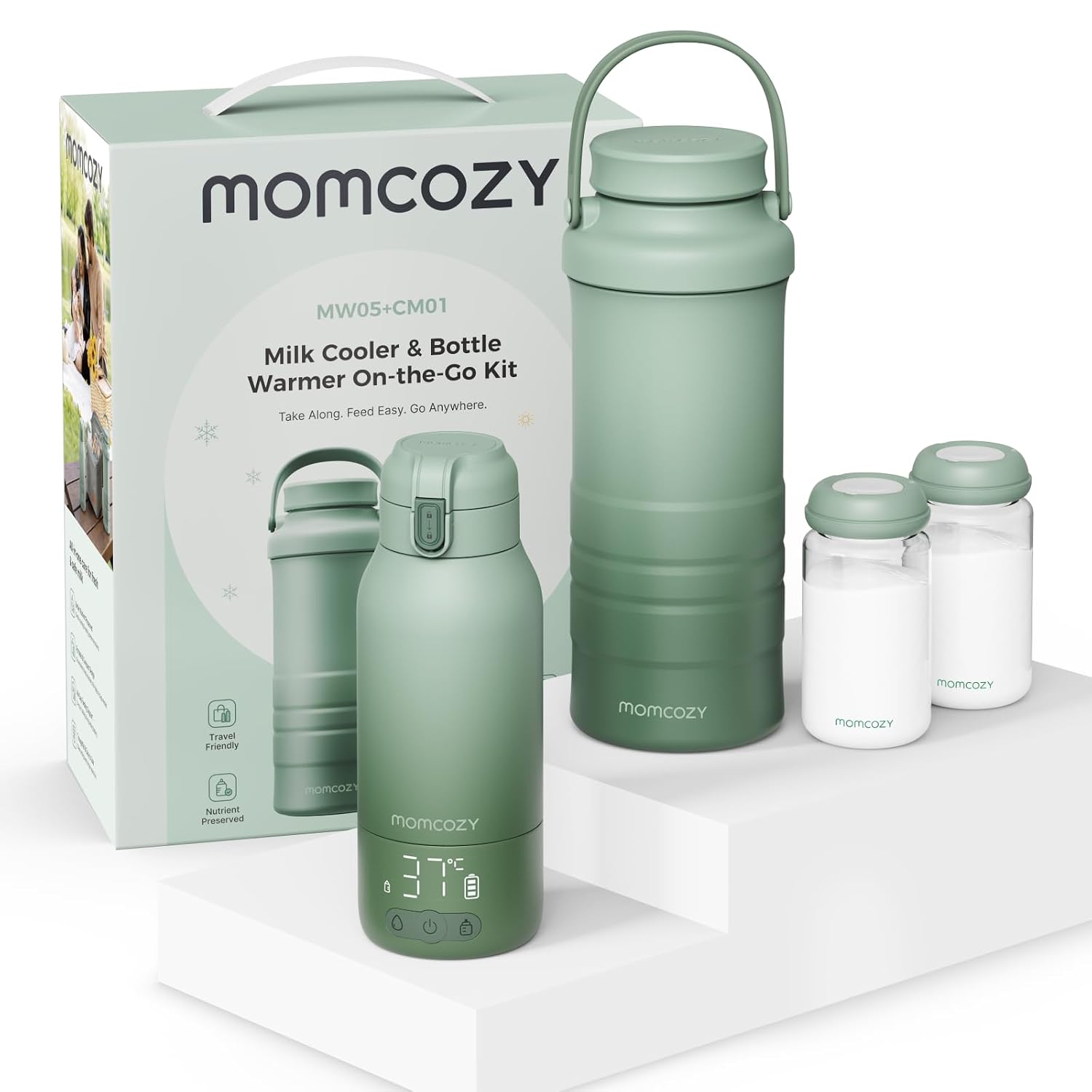 Momcozy MW05 + CM01 Set: Tragbarer Flaschenwärmer und Muttermilchkühler für unterwegs