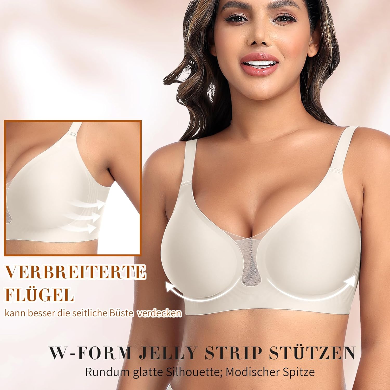 Thumbnail 3 de BH Damen Jelly-Strip nahtloser Bügellos Soft-BH mit tiefem V-Ausschnitt & Mesh-Spitze