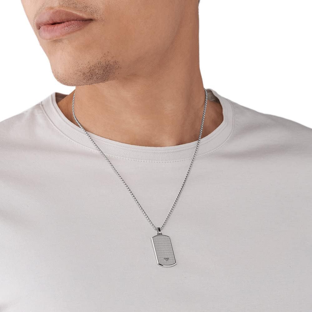 Thumbnail 2 de Collier à pendentif homme Emporio Armani en acier inoxydable, finition brossée (longueur 525 mm)