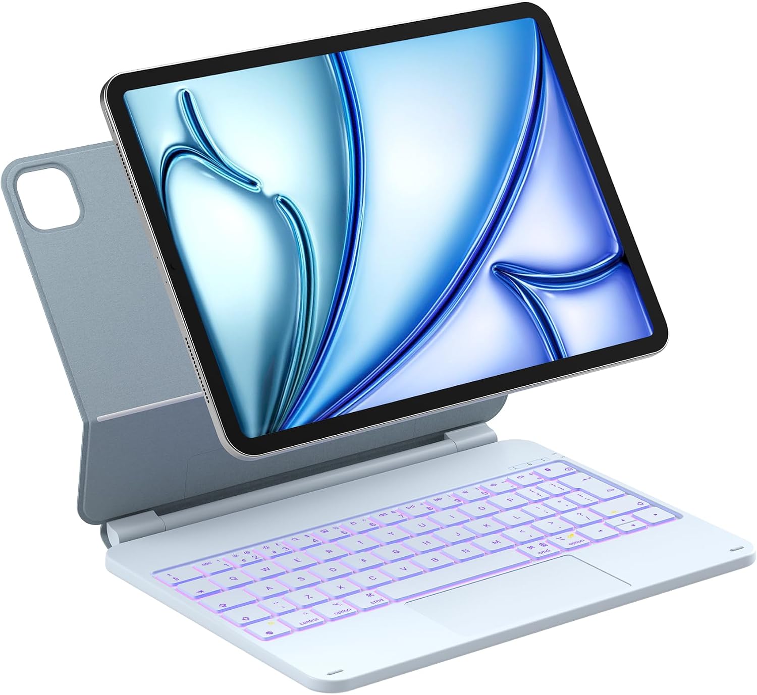 Detalle de Inateck Magnetic Keyboard Case for iPad Air 11-Inch & iPad Pro 11-Inch (Blue) with Floating Cantilever Stand, 7-Colour Backlight & Trackpad