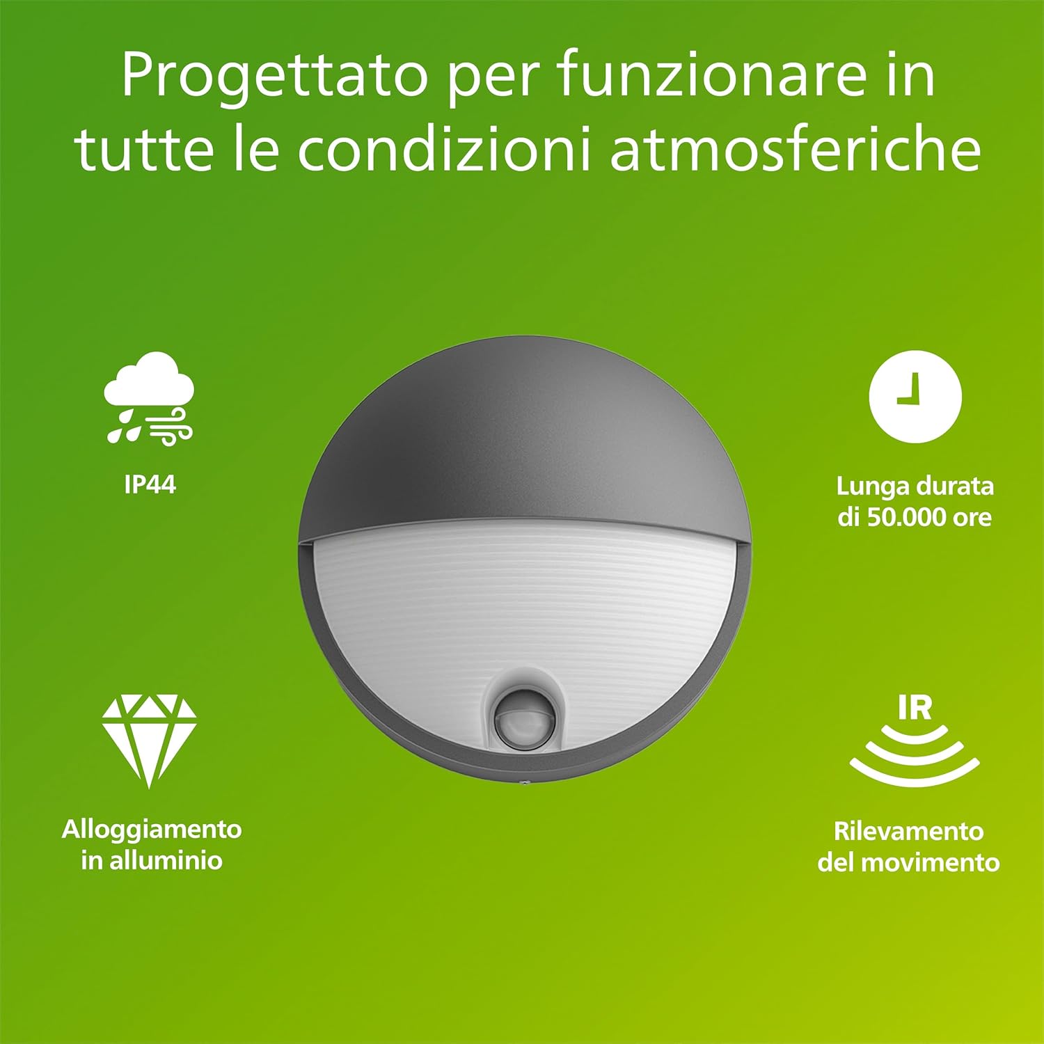 Thumbnail 1 de Applique da esterno Philips Capricorn IR con sensore di movimento, 800 lm e 2700 K, IP44, alluminio grigio antracite