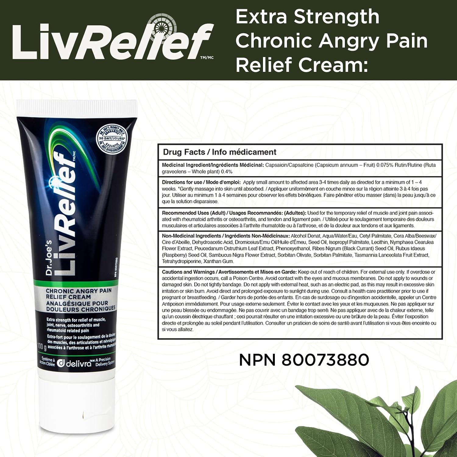 Detalle 2 de LivRelief Extra Strength Chronic Angry Pain Cream, 100 g, Unscented