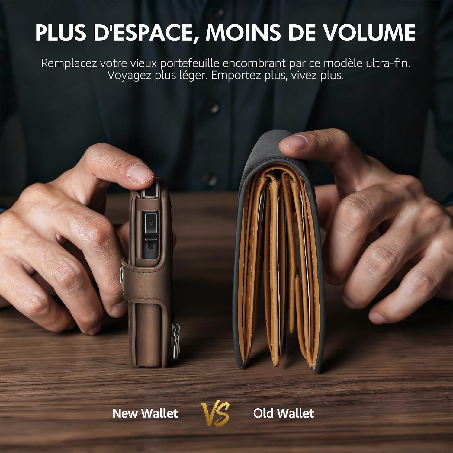 Detalle de TENBST Portefeuille en Cuir pour Homme avec Blocage RFID – 8 Porte‑Carte, Compartiment à Billets et Poche à Monnaie