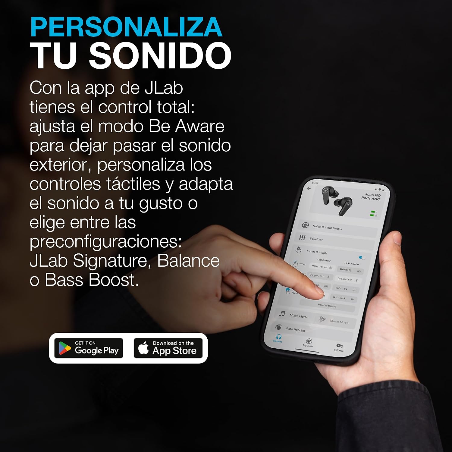 Detalle 2 de JLab Go Pods ANC 📴 Auriculares Bluetooth con Cancelación y 26h