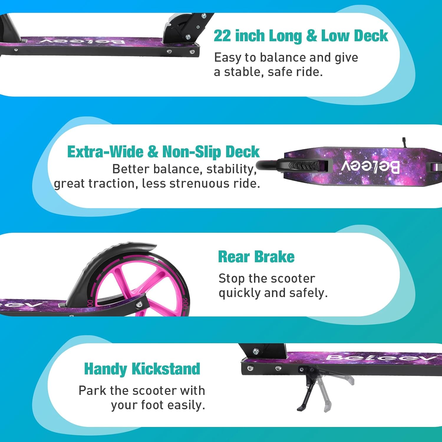 Thumbnail 4 de BELEEV kids scooter (Ages 6+) with 200mm big wheels, adjustable handlebar and front suspension