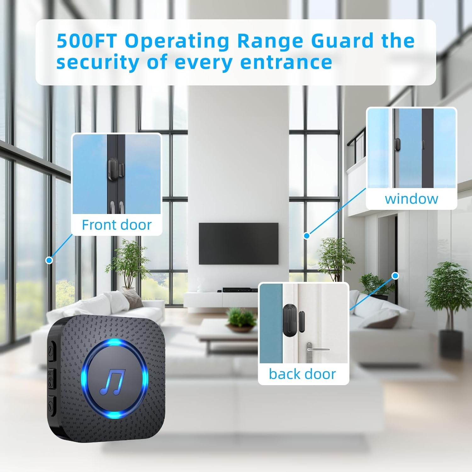 Thumbnail 4 de SANJIE wireless door alarm sensor chime (black) with 500ft range, 55 ringtones and 1 UK plug receiver